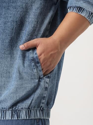 Image of Urbano Plus Men's Relaxed Fit Full Sleeve Harrington Denim Jacket