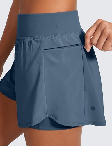 Image of CRZ YOGA 2 in 1 Double Layer Running Shorts 3 inch | High Waisted, Quick Dry, Lightweight, Zip Pockets, for Women