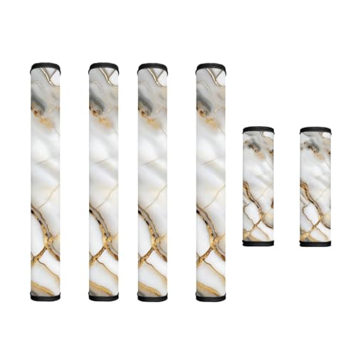 Image of 6 PCS Refrigerator Door Handle Covers Water-Resistant Kitchen Appliance Decors Handles Anti-Static Anti-Skid Protector Keep Off Stains Dust Fingerprint, Marble Gold Gray White
