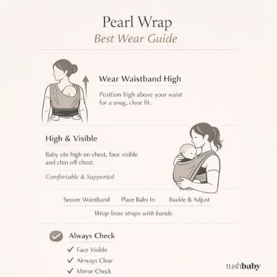 Tushbaby Pearl Wrap Baby Carrier for Newborns 820 lbs, Hands-Free Ergonomic Infant Carrier with Storage, Bottle & Wipe Holder, Adjustable Soft Fabric, Black