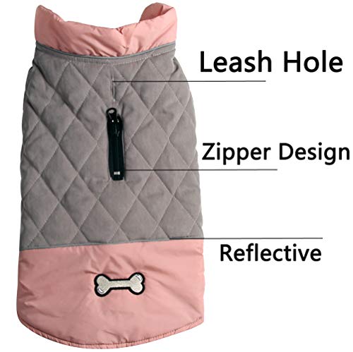 JoyDaog Hundemantel für kleine Hunde, wendbar, wasserdicht, warme Welpenjacke für den kalten Winter, Rosa und Grau, Größe XS