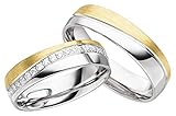 JC Trauringe Silber 925 Paarpreis Eheringe Gelbgold Weißgold Plattiert 5,5 mm breit I Partnerringe mit Gravur in edler Schatulle I 2 Hochzeitsringe Herrenring ohne & Damenring mit Steinen I LC138-1-P