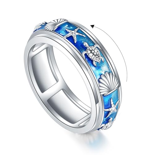 ZPMMPZ Sea Turtle Anxiety Rings Turtle Spinner Spinning Fidget Ring for Women Relieve Stress Jewelry Gift