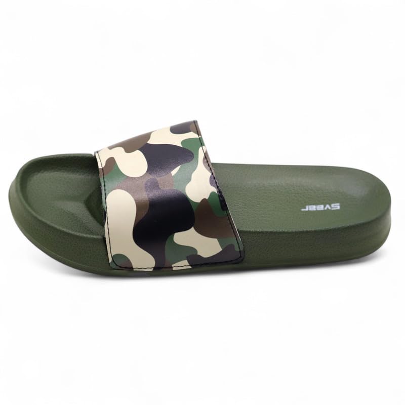 Image of SVAAR Men's Camouflage Printed Slides | Soft Cushioned Slip-On Slippers for Casual, Indoor & Outdoor Use
