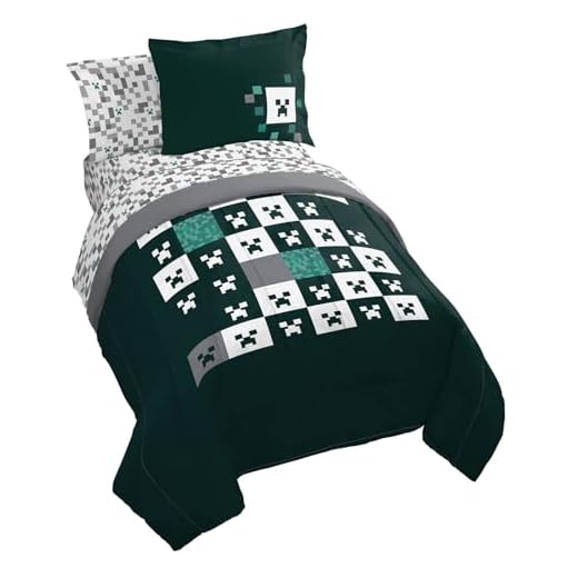 Minecraft Creeper - Juego de edredón tamaño matrimonial, ropa de cama de 7 piezas, incluye juego de sábanas y fundas de almohada, ropa de cama a cuadros súper suave para niños