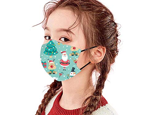 5Pack Christmas Mask for Children with Filter Pocket with 6 Pcs Replacement Filters-Washable Xmas Face Mask (Christmas D)