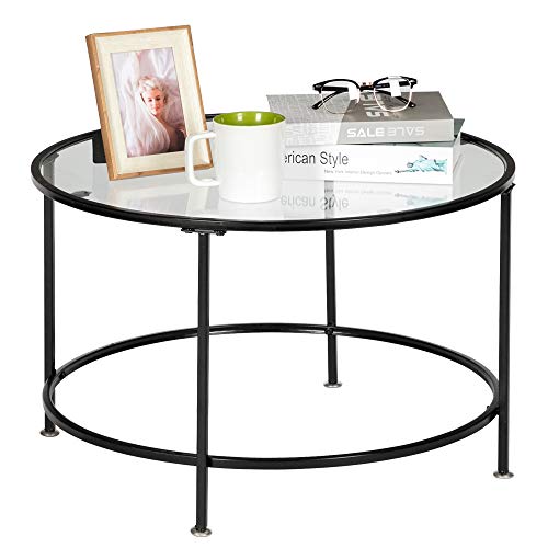 Vingli 26'' Modern Round Coffee Table Tempered Glass Accent Table With Metal Frame For Living Room #TOP3