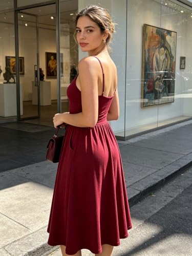 Image of YATHON Casual Dresses for Women Sleeveless Cotton Summer Beach Dress A Line Spaghetti Strap Sundresses with Pockets