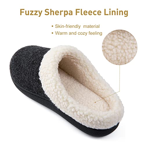 Wishcotton Women's House Slippers With Memory Foam, Ladies Slip On Nonslip Indoor Bedroom Slippers With Rubber Soled, Warm Cozy Fuzzy Sherpa Fleece Lined Winter Home Shoes, Black, 8-9 Us #TOP2