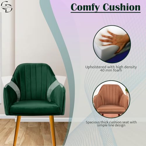 Image of Velvet Accent Chair | Luxury Upholstered Armchair with Sturdy Metal Legs | Modern Comfortable Chair for Living Room, Bedroom, Office, or Cafe (Golden Legs, Green)