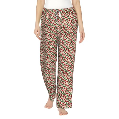 Pantalon de pyjama femme cerise rouge en coton doux pour la nuit