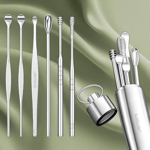 Image of Solitude 6-in-1 Ear Wax Cleaner | Resuable Ear Cleaner Tool Set with Storage Box Ear Wax Removal Kit Steel Ear Cleansing Tool Set Spiral Ear Curette Tools For Kids Man Woman