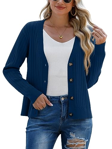 Image of Women's Long Sleeve Cardigan Sweaters Casual V Neck Soft Knit Jacket Button Down Cardigan for Women Winter Fall