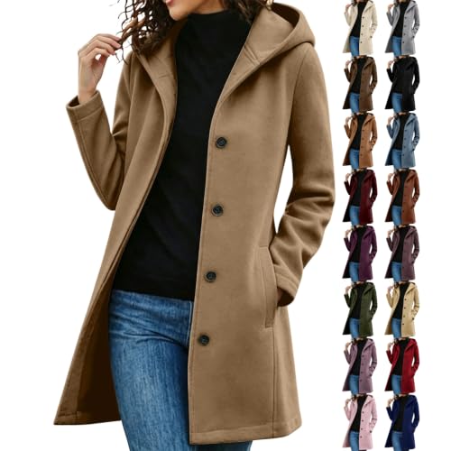 Wool Coats for Women Hooded Trench Coat Winter Warm Single Breasted Peacoat - image 1