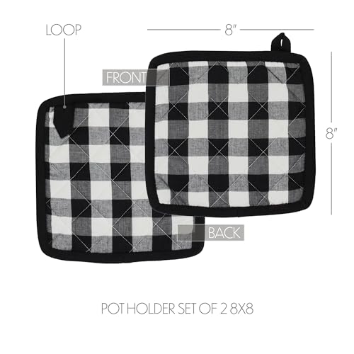 VHC-Brands-Cotton-Pot-Holder-Set-of-2-Heat-Resistant-Kitchen-Potholders-Annie-Buffalo-Check-Collection-Square-8×8-Country-Black-White-Checkered VHC Brands Cotton Pot Holder Set of 2 Heat Resistant Kitchen Potholders Annie Buffalo Check Collection Square 8×8 Country Black White Checkered