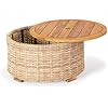SAFAVIEH Couture Outdoor - Anguilla Round Wicker Coffee Table - Solid Wood and Aluminum - Coastal Woven Design - Ideal for Patio, Deck, Porch, Backyard, 25.6W x 25.6D x 13.8H (CPT2103A)