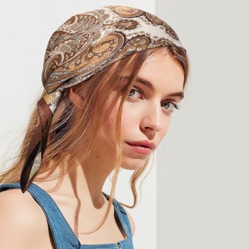 Image of SANNIDHI Silk Like Head Scarf for Women Stylish Vintage Hair Scarf Floral Print Square Bandana Gift