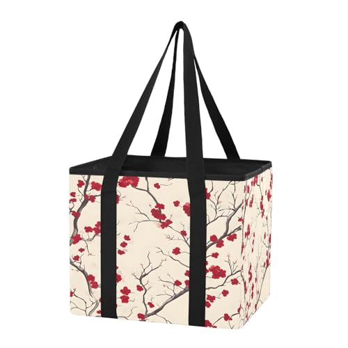 Quteprint Car Trunk Organizer, Japanese Cherry Blossoms Flower Tree 600D Oxford Foldable Storage Bag with Handles, 13.0x10.8x10.2in, Portable Collapsible Container for Groceries, Kitchen, Picnic & Tra