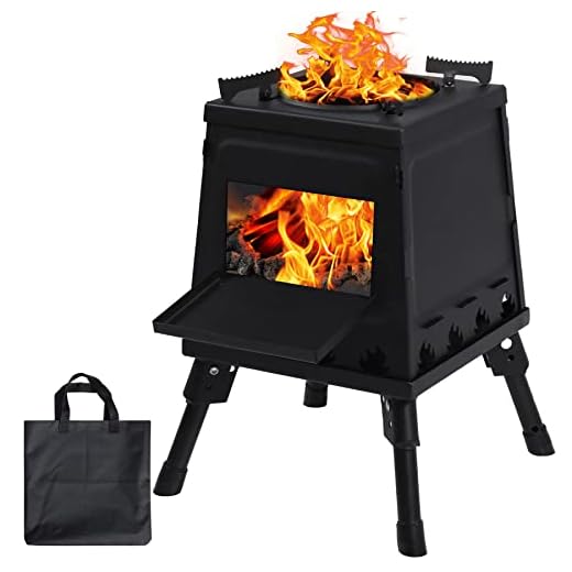 Lineslife Estufa de Leña Portátil de Hierro Fundido para Camping, Negra Con Funda de Transporte para Mochileros, Cocina Al Aire Libre, Grande