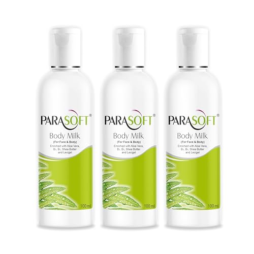Image of Parasoft Body & Face Milk Lotion for Very Dry Skin, Non-Sticky Hydrating Moisturizing Lotion With Aloe Vera, Shea Butter, Vit. B3 & B6, For Men & Women-100ml(Pack of 3)