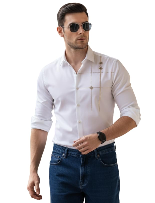 Image of IndoPrimo Men's Premium Satin Shirt for Party, Formal and Casual Wear - Stylish Designer Full Sleeve Shirt for Men