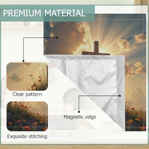 Image of Dishwasher Cover,Wooden Cross Reusable Dishwasher Magnet Cover,Decorative Easter Wildflowers Magnetic Refrigerator Cover Front Panel Cover for Kitchen Decor 23x26 Inch