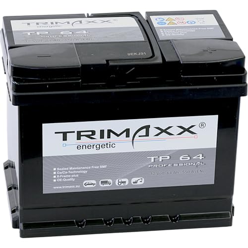 TRIMAXX Autobatterie 64Ah 12V 590A/EN mehr Startkraft Starterbatterie ersetzt 59Ah 60Ah 61Ah 63Ah 62Ah 64Ah, PKW