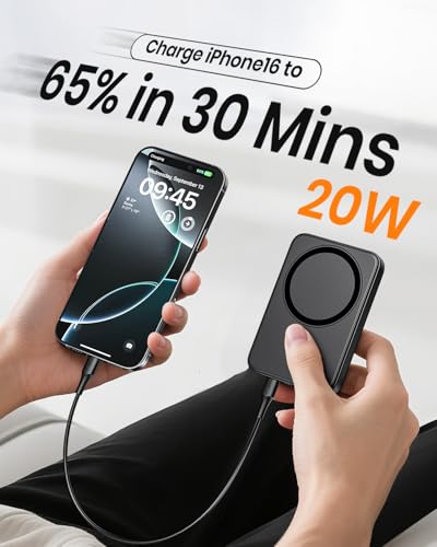A ADDTOP Magnetische Power Bank 10000mAh - PD 20W Schnelllade Powerbank with USB-C In&Out, Slim Wireless Ladegerät Externe Handyakkus with LED Display für iPhone 17/16/15/14/13/12/Pro Max 4