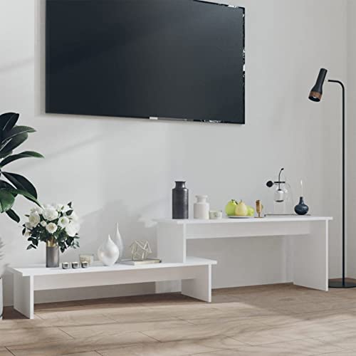 Mueble de TV blanco de lujo de 180 x 30 x 43 cm – Mueble de TV esquinero de madera de ingeniería y soporte multimedia para sala de estar moderna, centro de entretenimiento elegante, diseño que ahorra