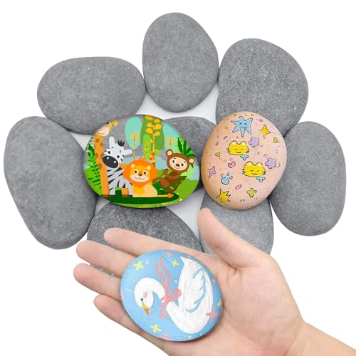 TOKSEO 10 Stück Flache Steine zum Bemalen, 6-8cm Kieselsteine zum Bemalen, Glatte Kieselsteine Garten, Aquarium Dekosteine Naturstein, Flusssteine zum Bemalen