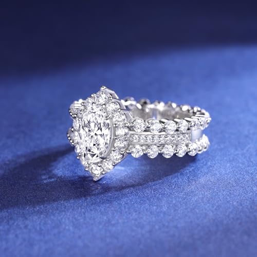 3 Ct Oval Cut Wedding Ring Floral Halo Engagement Ring for Women AAAAA CZ 925 Sterling Silver Size 5-103