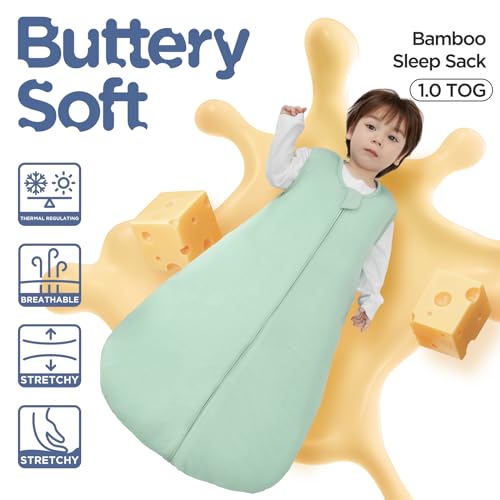 Image of Duomiaomiao 2 Pack Buttery Soft Rayon Made from Bamboo Baby Sleep Sack 6-18 Months 1.0 TOG, Premium Baby Sleeping Bag 2-Way Zipper for Babies