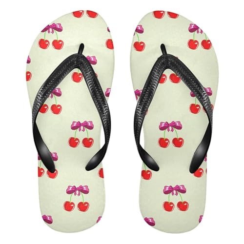 Burbuja Red Cherries with Bows Flip Flops for Women Men, Soft Thong Sandals Rubber Slippers for Pool Beach Essentials