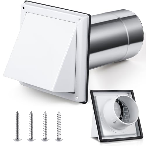 Image of Gisafai 4 inch Outside Dryer Vent Cover for Exterior Walls Exhaust Vent Cap with Removable Extension Pipe Stainless Steel Hood Cushioned Non Return Flap with Sealing Gasket Grille Screen