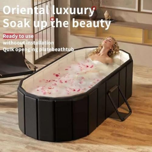 Image of Lexara Portable Folding Bathtub for Bathroom - Large Freestanding Soaking Tub with Thick Insulated, Ice & Hot Spa Tub, Collapsible Cold Plunge Therapy, Muscle Recovery Tub (Black Bathtub)