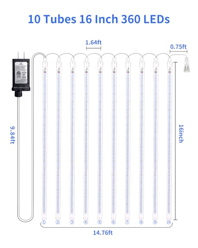 Blingstar GP-SW070DC0857-IP44(US) A Meteor Shower Lights Outdoor 10Tubes 16 Inch 360 Led Christmas Lights Waterproof Falling Rain Lights Plug In Dripping Icicle Lights thumb #2