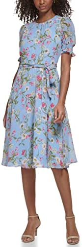 Jessica Howard Women's Style Fit and Flare Elbow Sleeve Chiffon, PERI Multi