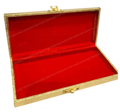 Image of SHAKTISM Golden Flower Decorative Cash Box, Shagun, Jewellery Money Envelop Wedding, Gift, Bangel Box (Pack of 1Pc) (Antique Style, Rectangular, One Size, 20x8.5x3 cm, 80g, Hook and Loop Closure)