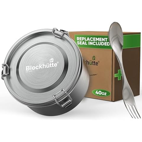 Blockhütte Stainless Steel Lunch Box For Adults I 40oz I Spork and Sealing Set I Airtight Leakproof Lunch Container I Large Bento Box Metal Stackable I Perfect for Gifts, Travel, Work BPA-FREE Cover