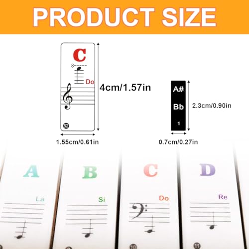 QEDBOJE Piano Sticker Klavieraufkleber Keyboard Noten Aufkleber Rückstandslos Entfernen Klavier Lernen (37, 49, 54, 61, 88 Tasten)