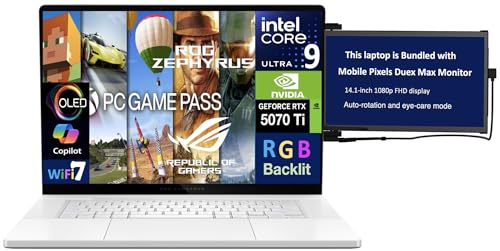 Image of ASUS ROG Zephyrus G16 Laptop 16.0 inch 240Hz WQXGA Display (Intel Ultra 9-285H, GeForce RTX 5070 Ti 12GB, 32GB LPDDR5X, 2x4TB SSD R0 (8TB), RGB KB, Thunderbolt 4, Win 11 Pro) w /Duex Max DS Monitor