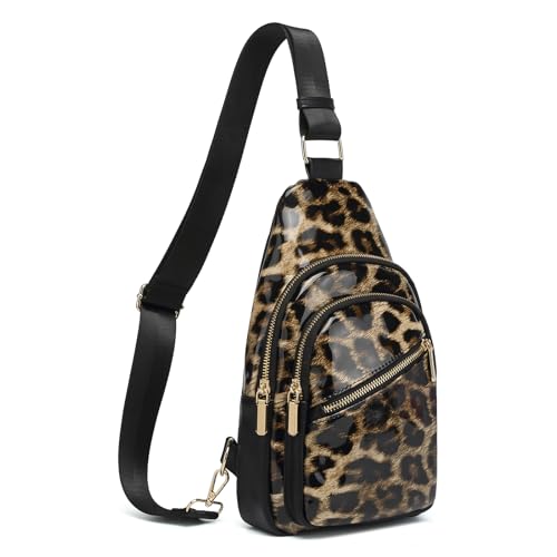 Leopard Print Sling Bag for Women RFID Crossbody Bag Leopard Chest Bags with Adjustable Strap
