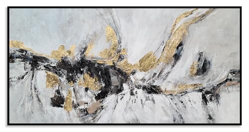 Yihui Arts Black White Gold Canvas Wall Art Hand Painted