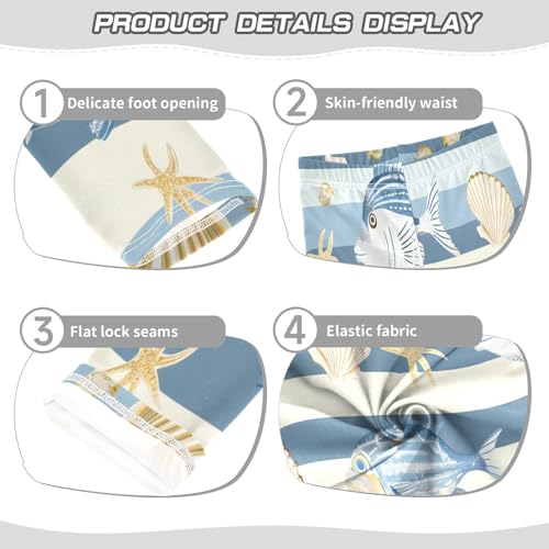 Toddler Girls Leggings Printed Yoga Pants Leggings Fish Shells Illustrations Light Blue and White Striped Background for Kids3