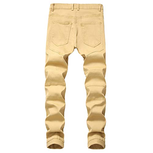 Classic Jeans Mens New Ripped Slim Fit Zipper Stretch Denim Pants Trousers Khaki