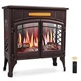 RealSmart Electric Fireplace Heater, Freestanding Stove Heater with 3D Realistic Flame Effect, Fireplace Stove Overheat Safety Protection for Indoor Use Bedroom,750W 1500W Retro Brown
