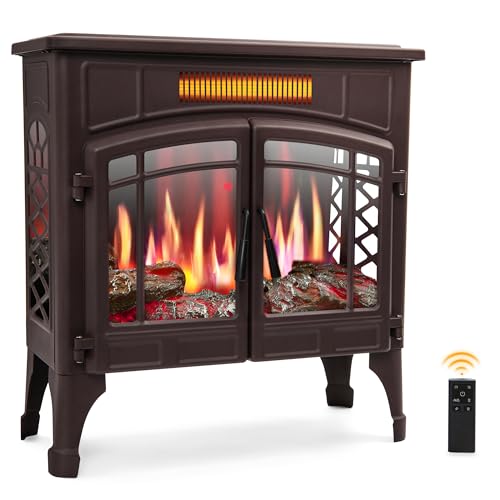 RealSmart Electric Fireplace Heater, Freestanding Stove Heater with 3D Realistic Flame Effect, Fireplace Stove Overheat Safety Protection for Indoor Use Bedroom,750W 1500W Retro Brown
