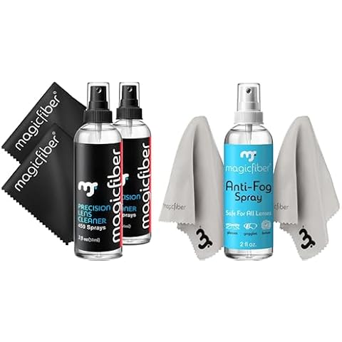 MagicFiber 7 PK Glasses Cleaner Kit - 2 Eyeglass Cleaner Sprays + 1 Spray to prevent fogging+ 4 Microfiber Cleaning Cloths - Premium Eye Glass Cleaners Spray and Glasses Wipes - Lint-Free Lens Cleaner Cover