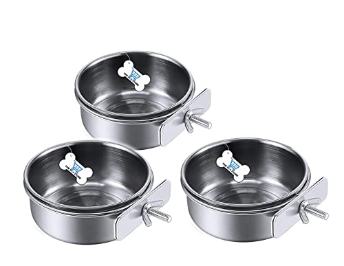 Image of Best Stainless Steel Birds Coop Cup Feeder Bowl with Clamp Holder or Hook Holder Combo Offer, 500 ml (Pack of 3) (Pack of 3 Clamp Holder, 500.ml)