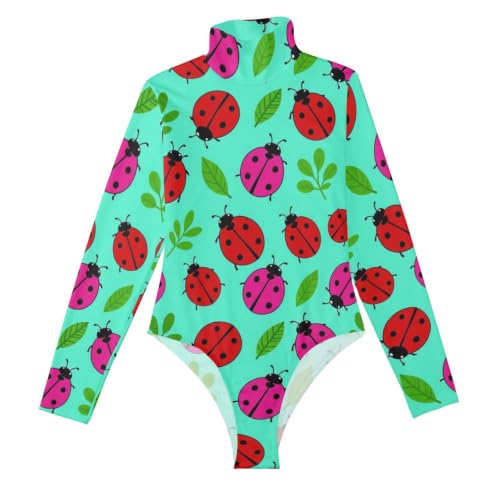 Body manga larga para mujer GuoChe en verde brillante floral con cuello alto para salir